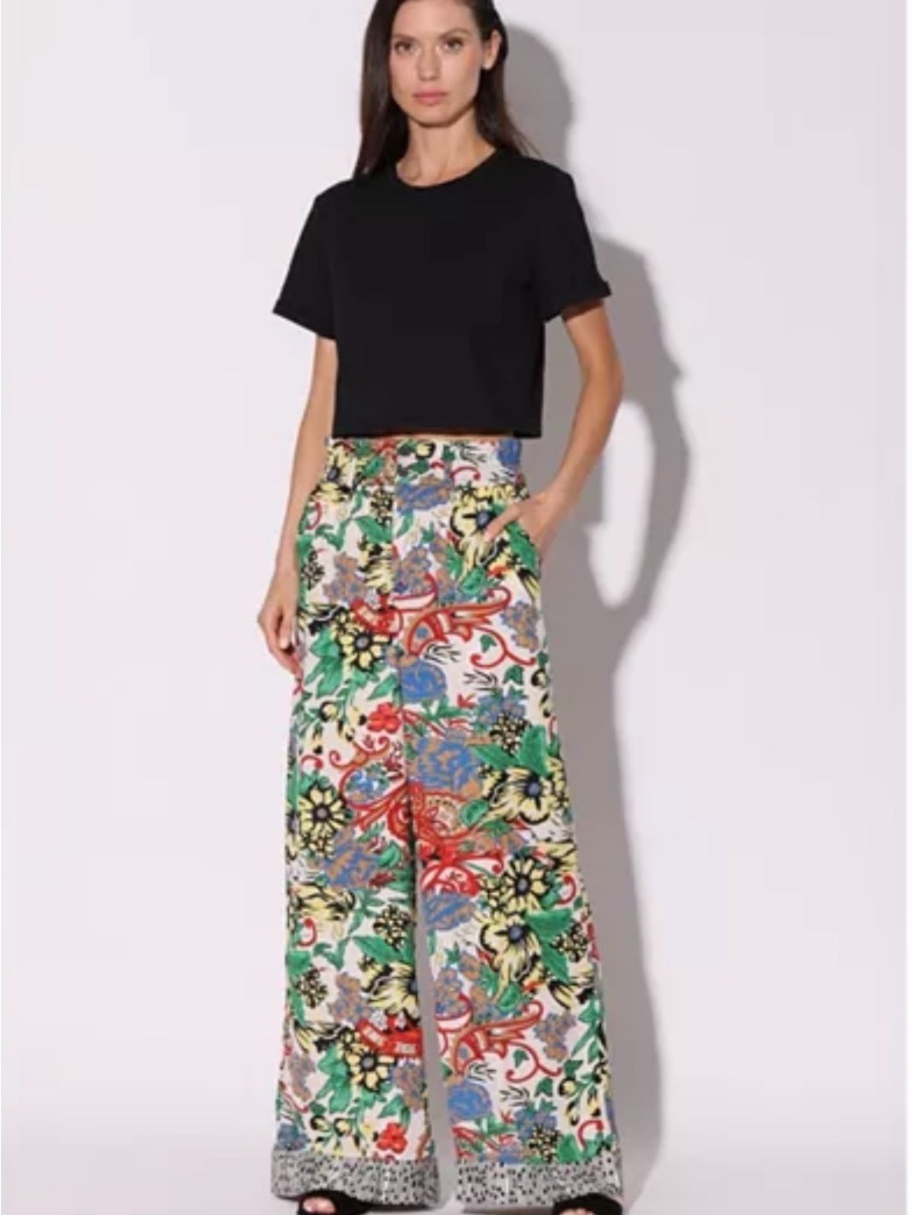 Walter Baker Black Multi Floral Wide-Leg Palazzo Pants